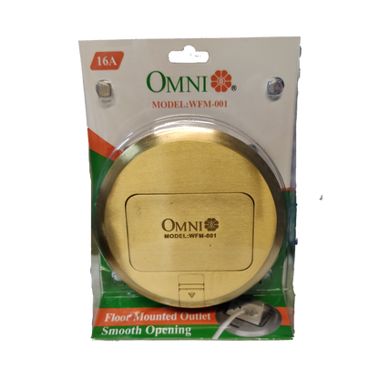 Omni 2 gang universal ground floor outlet in gold finish, ideal for easy access to power