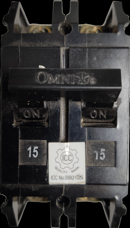 2 pole bolt-on circuit breaker 15A Omni designed for reliable electrical protection and performance