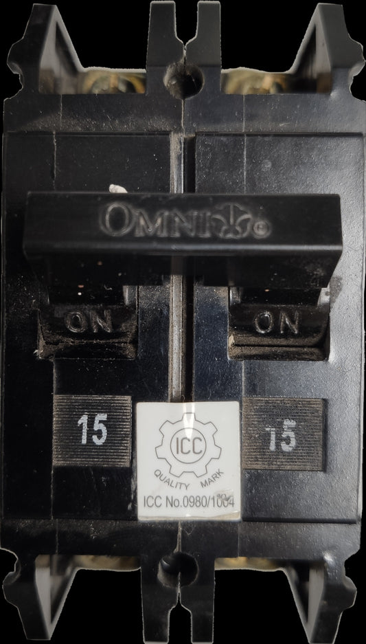 2 pole bolt-on circuit breaker 15A Omni designed for reliable electrical protection and performance