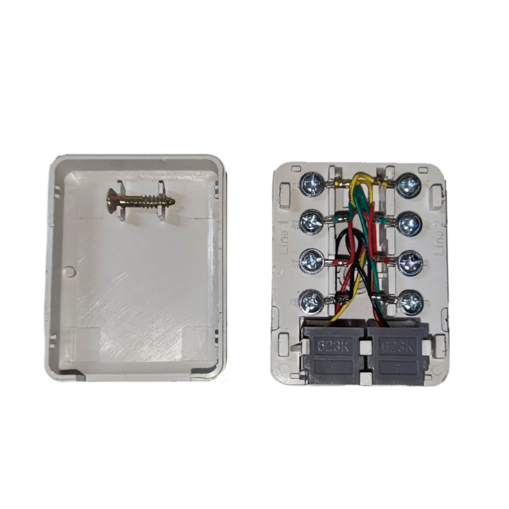 Omni 2 telephone outlet modular box with wiring terminals for easy installation and connectivity