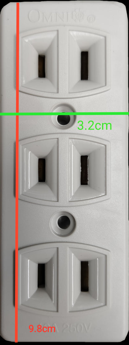 Omni 3 gang extension outlet white power strip with three double sockets and 250V rating