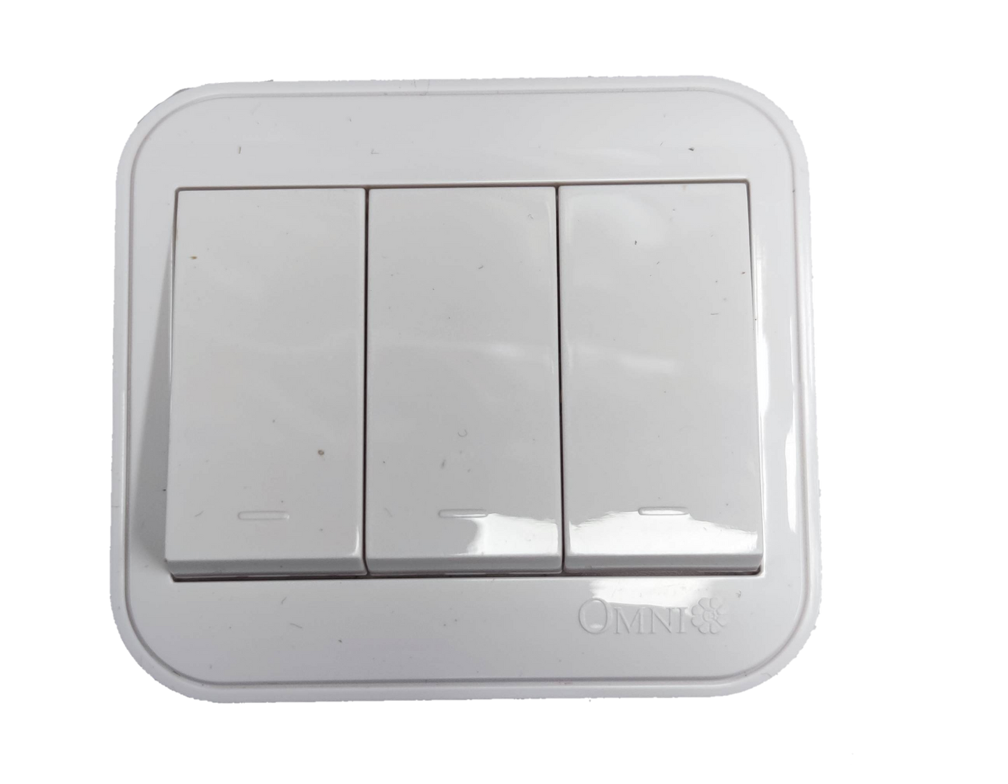 Omni 3 gang surface 1 Way Switch in white, suitable for home and office lighting control