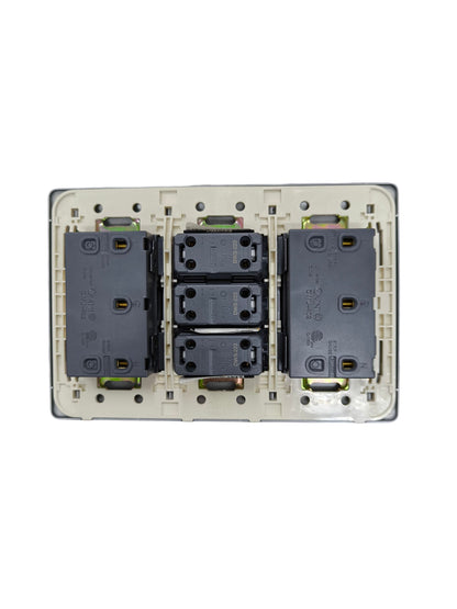 Omni 3 gang switch with 4 gang universal outlet for convenient power access in homes and offices