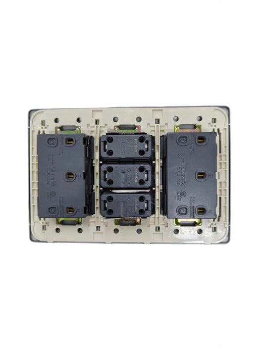 Omni 3 gang switch with 4 gang universal outlet for convenient power access in homes and offices