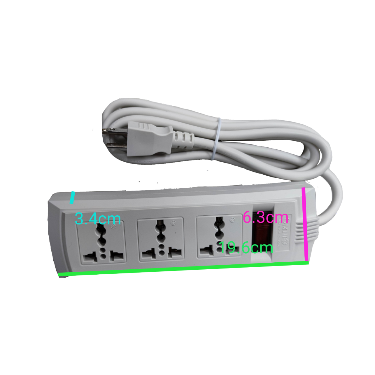 Omni 3 gang universal power strip 6 feet with three universal sockets and white cable