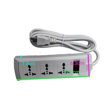 Omni 3 gang universal power strip 6 feet with three universal sockets and white cable