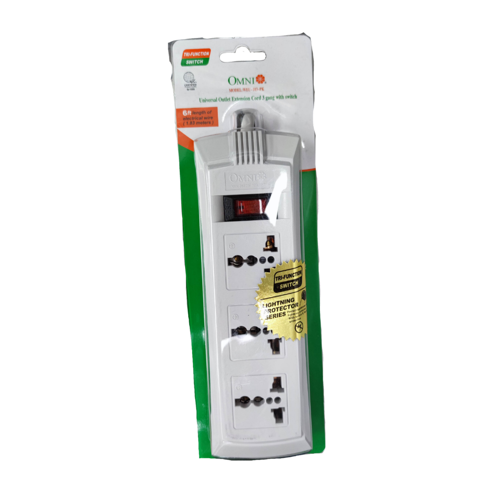 Omni 3 gang universal power strip 6 feet with surge protection and individual switches