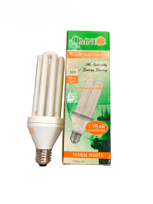 Omni 36W CFL lamp warm white energy-saving bulb with E27 base and one-year guarantee