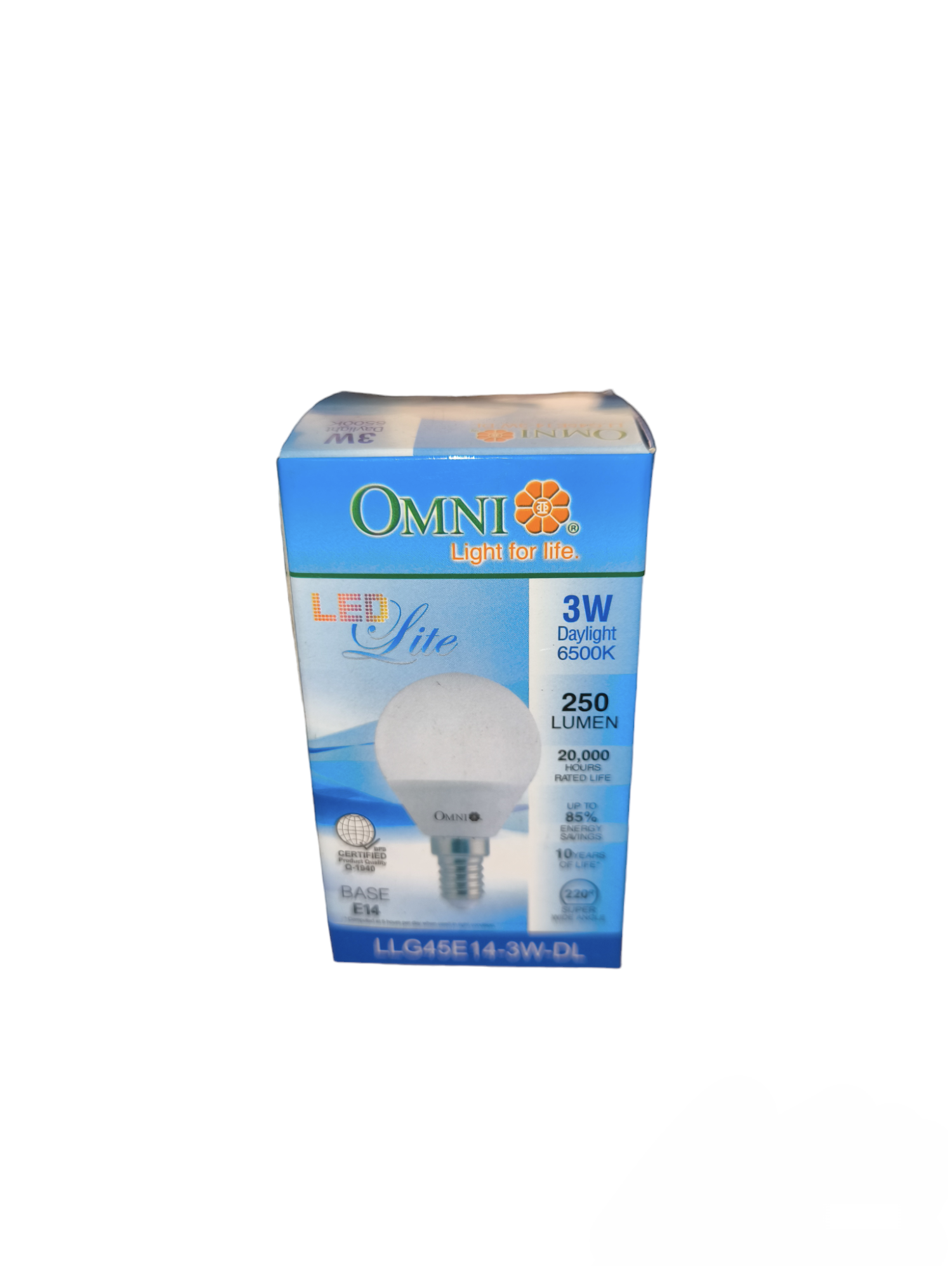 Omni 3W LED Bulb E14 Base 250 Lumen in packaging for energy-efficient lighting