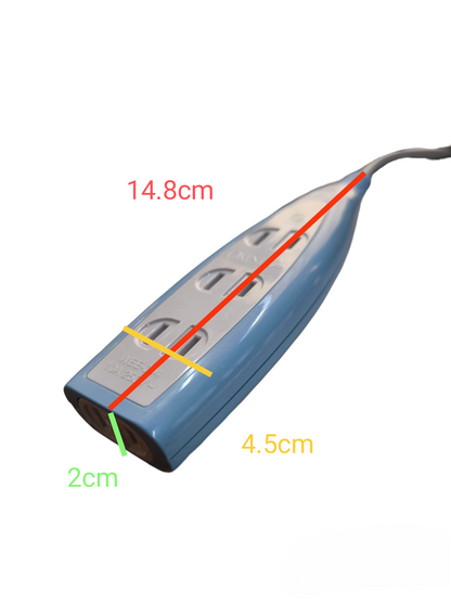 Omni 4 gang extension outlet power strip with compact design and three sockets in blue and white