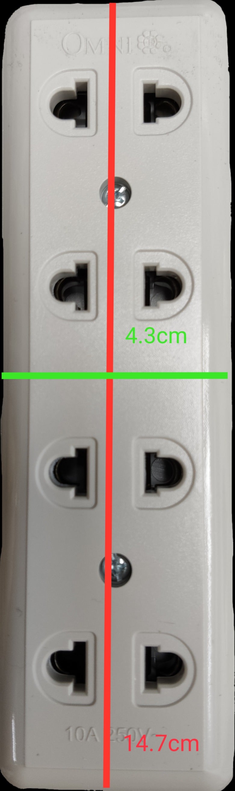 Omni 4 gang extension outlet white electrical socket strip with six plug points