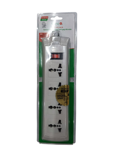 Omni 4 gang power strip with switch and surge protection in white for multiple device connections