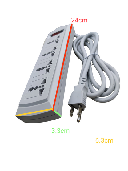 Omni 4 gang power strip with switch featuring four universal sockets and a 24cm cord length