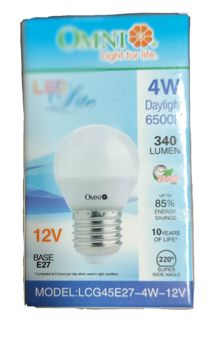 Omni 4W LED E27 12V bulb 6500K with 340 lumens and 10-year lifespan for energy-efficient lighting