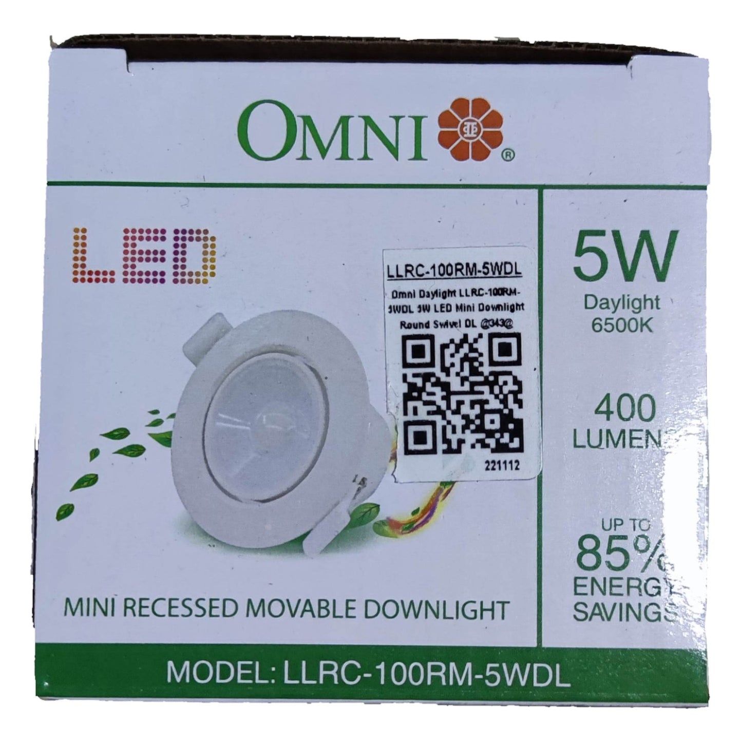 Omni 5W LED Tiltable Downlight 220V Daylight 6500K 350 Lumens LLRC-100RM-5WDL