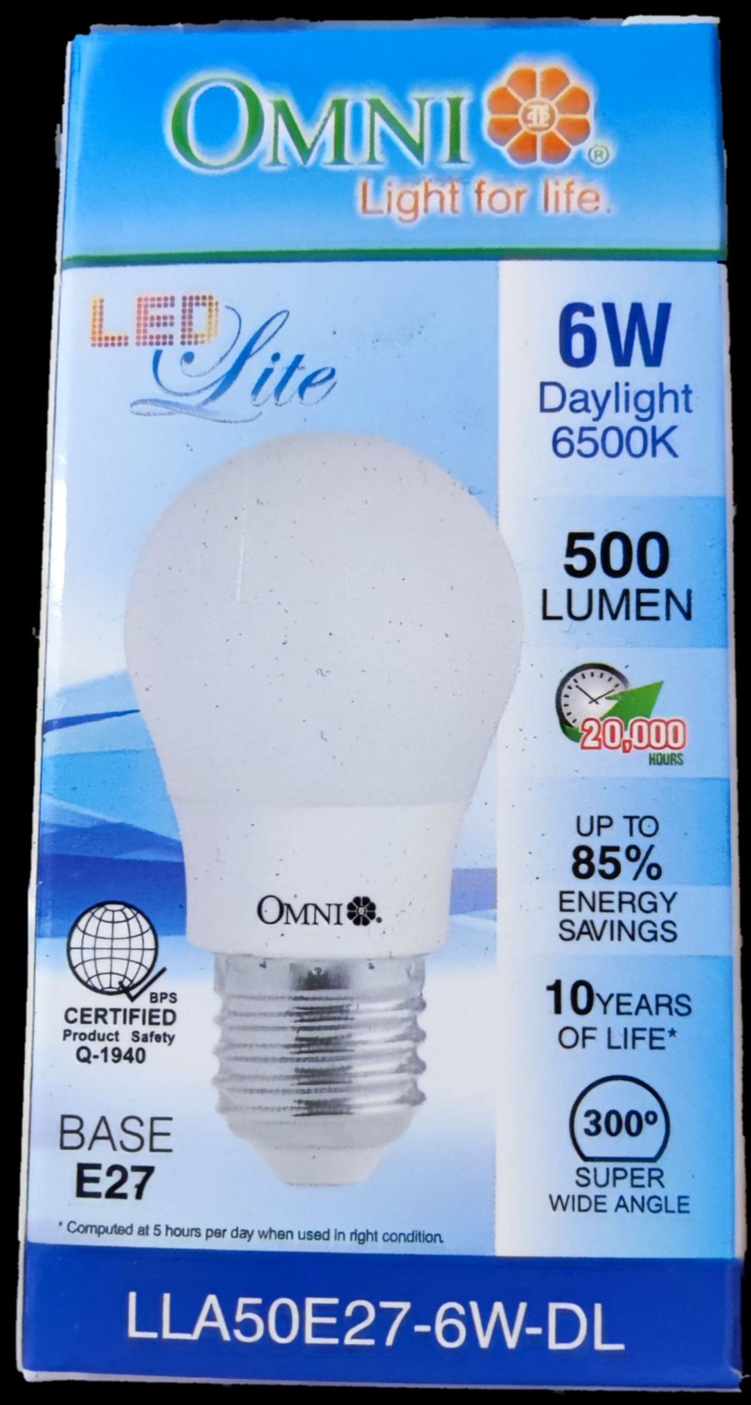 Omni 6W LED bulb E27 in daylight 6500K, energy-saving with 500 lumens and 10 years of life