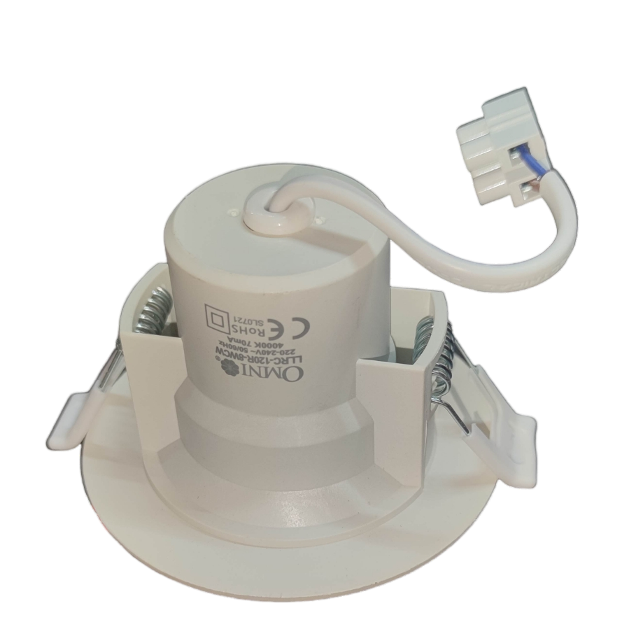 Omni 8W LED Down Light 4000K white ceiling light fixture with spring clips and connector cable
