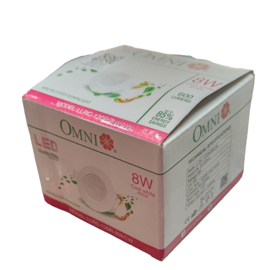 Omni 8W LED Down Light 4000K ceiling light box packaging with energy-saving features