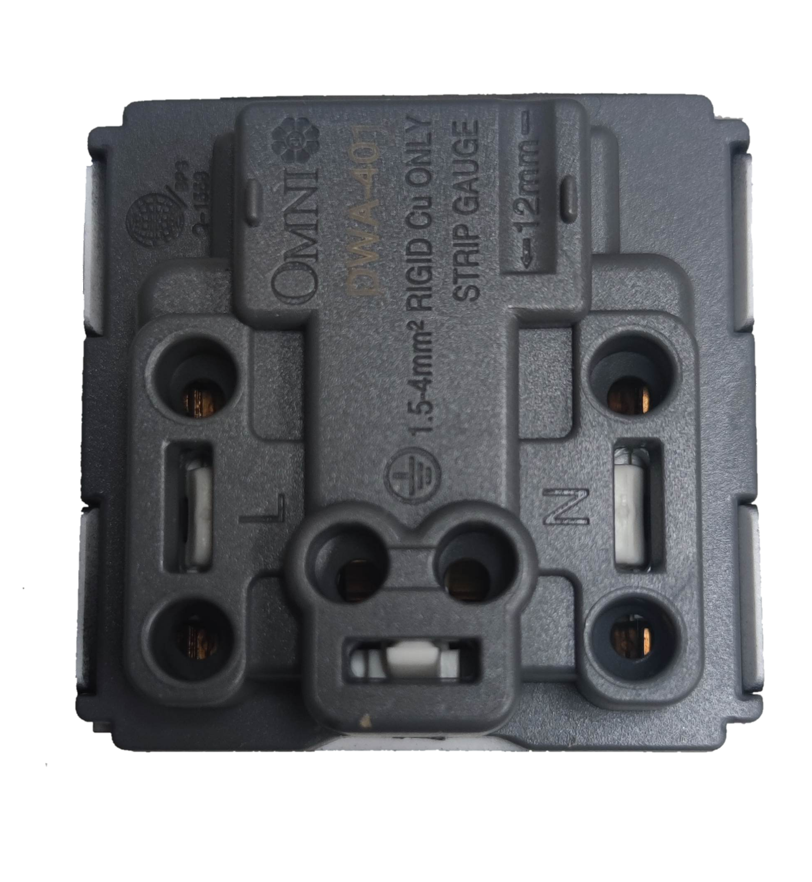 Omni Aircon Outlet Tandem Outlet Designer Series power socket component with labeled terminals
