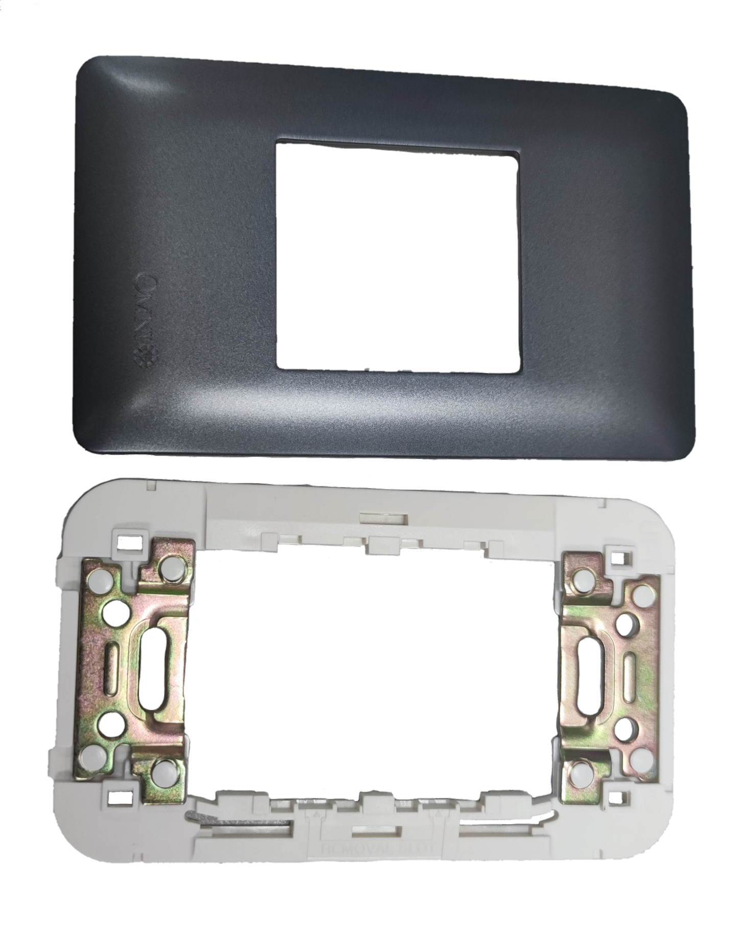 Omni Center Device Plate Graphite for mounting power outlets and switches securely