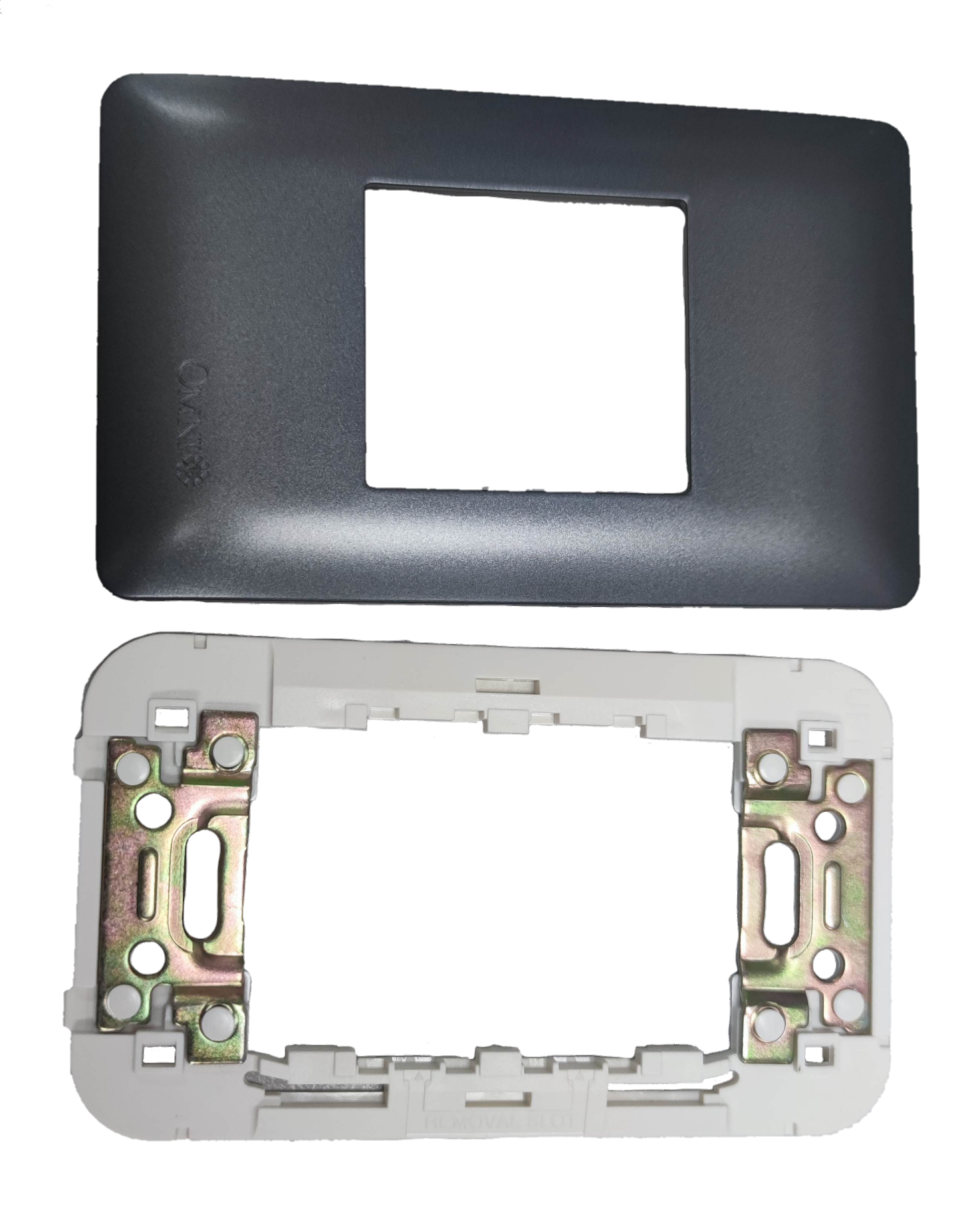 Omni Center Device Plate Graphite for mounting power outlets and switches securely