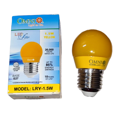 Omni Colored Round Bulb LED E27 220V in Yellow with 1.5W power and 20000 hours rated life