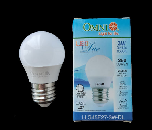 Omni daylight LED light bulb 220V 3W with E27 base emitting 6500K daylight color