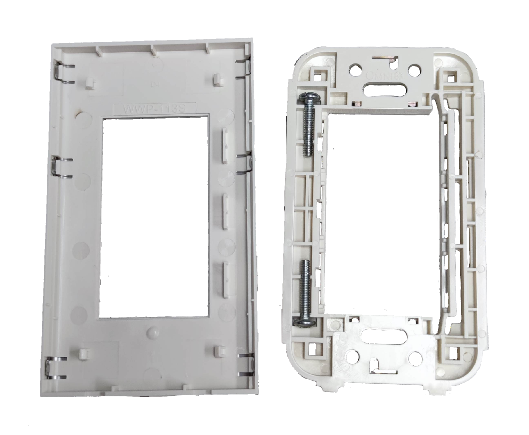 Omni device plate cover WWP-113S white plastic power point switch and plug frame components