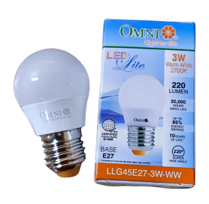 Omni E27 base 3W LED light bulb Warm White with 220 lumens for energy-efficient lighting