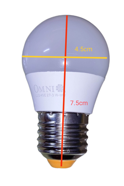 Omni E27 base 3W LED light bulb Warm White with a round shape and compact design