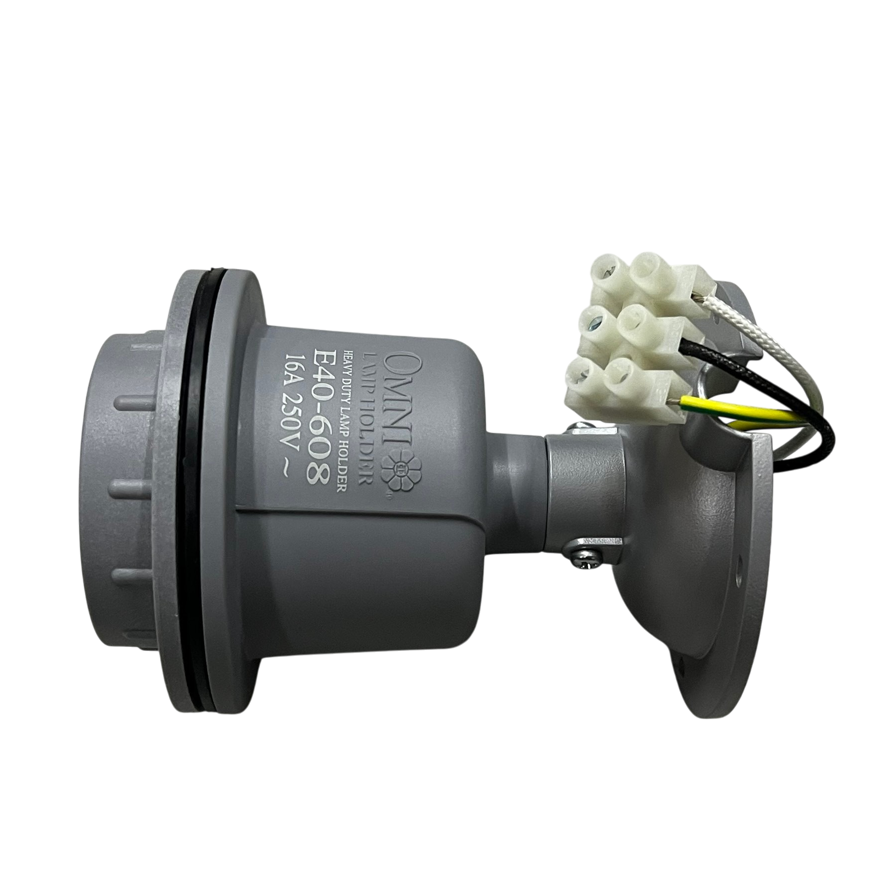 Omni E40-608 lamp holder 16A 250V with secure wiring connections for lighting installations