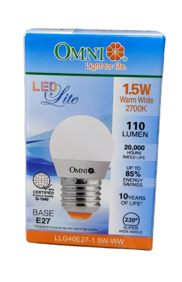 Omni energy saving LED bulb 220V with 1.5W power and 2700K warm white light for energy efficiency