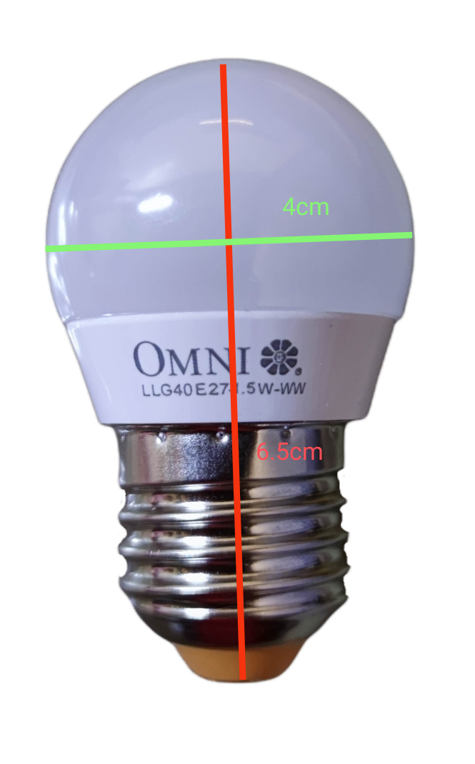 Omni energy saving LED bulb 220V in a round shape with a 4cm diameter and 6.5cm height