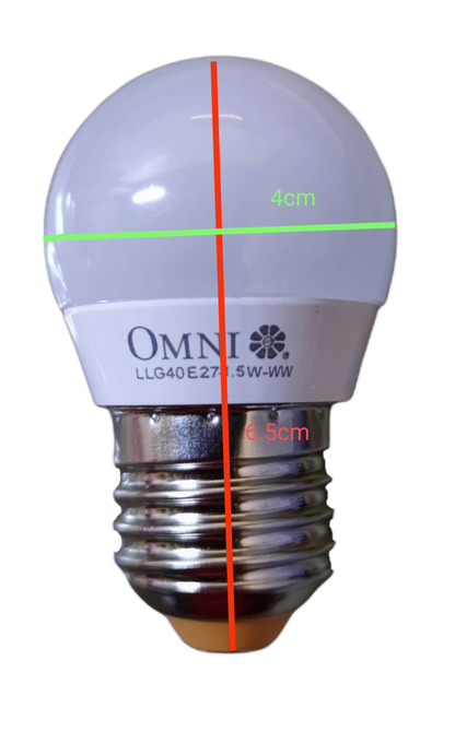 Omni energy saving LED bulb 220V in a round shape with a 4cm diameter and 6.5cm height