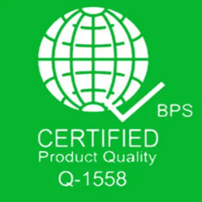 BPS certified product quality label for Omni extension cord with safety breaker