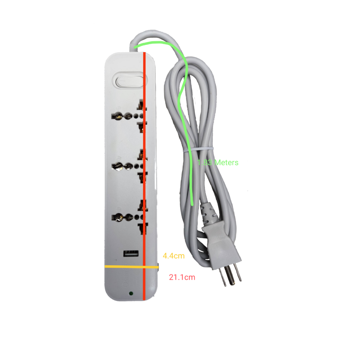 Omni extension cord with USB multiple outlets 1.83 meters long white power strip