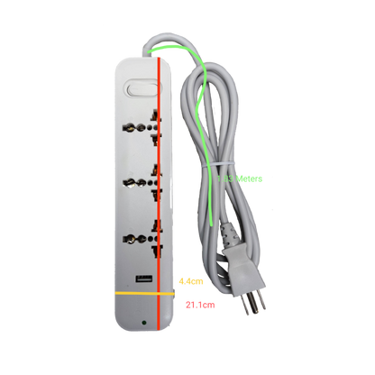 Omni extension cord with USB multiple outlets 1.83 meters long white power strip
