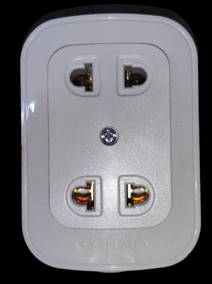White Omni extension outlet 2 gang power plug with dual sockets for electrical devices