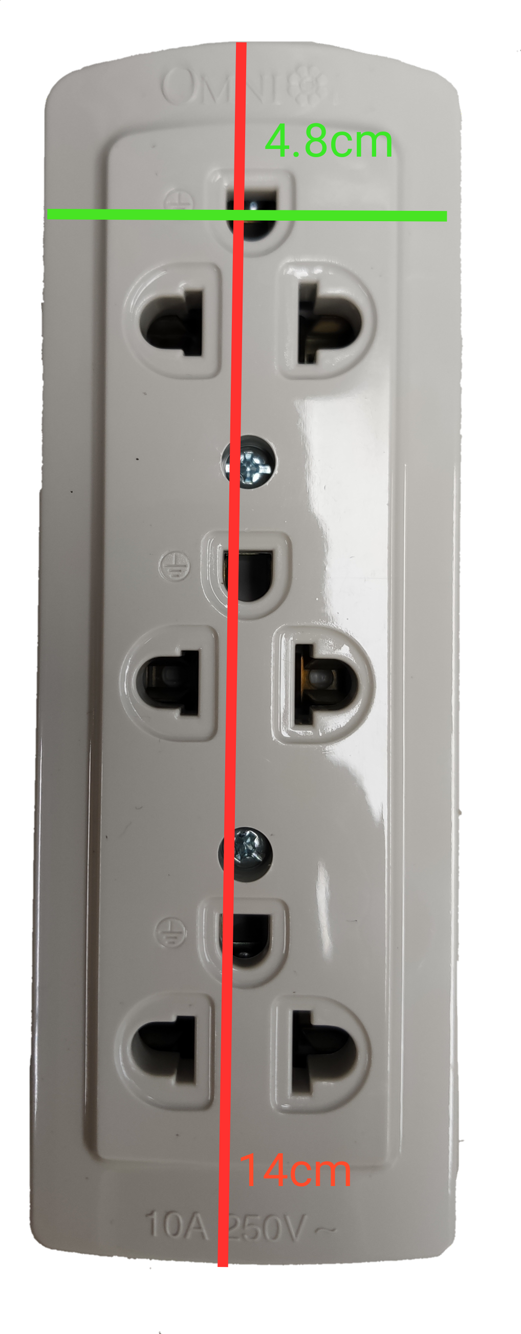 Omni extension surface type outlet with multiple sockets for electrical connections and 10A 250V rating