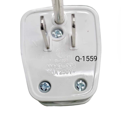 Omni flat pin plug WHG-008 20A 250V showing two pins and mounting screws for electrical use