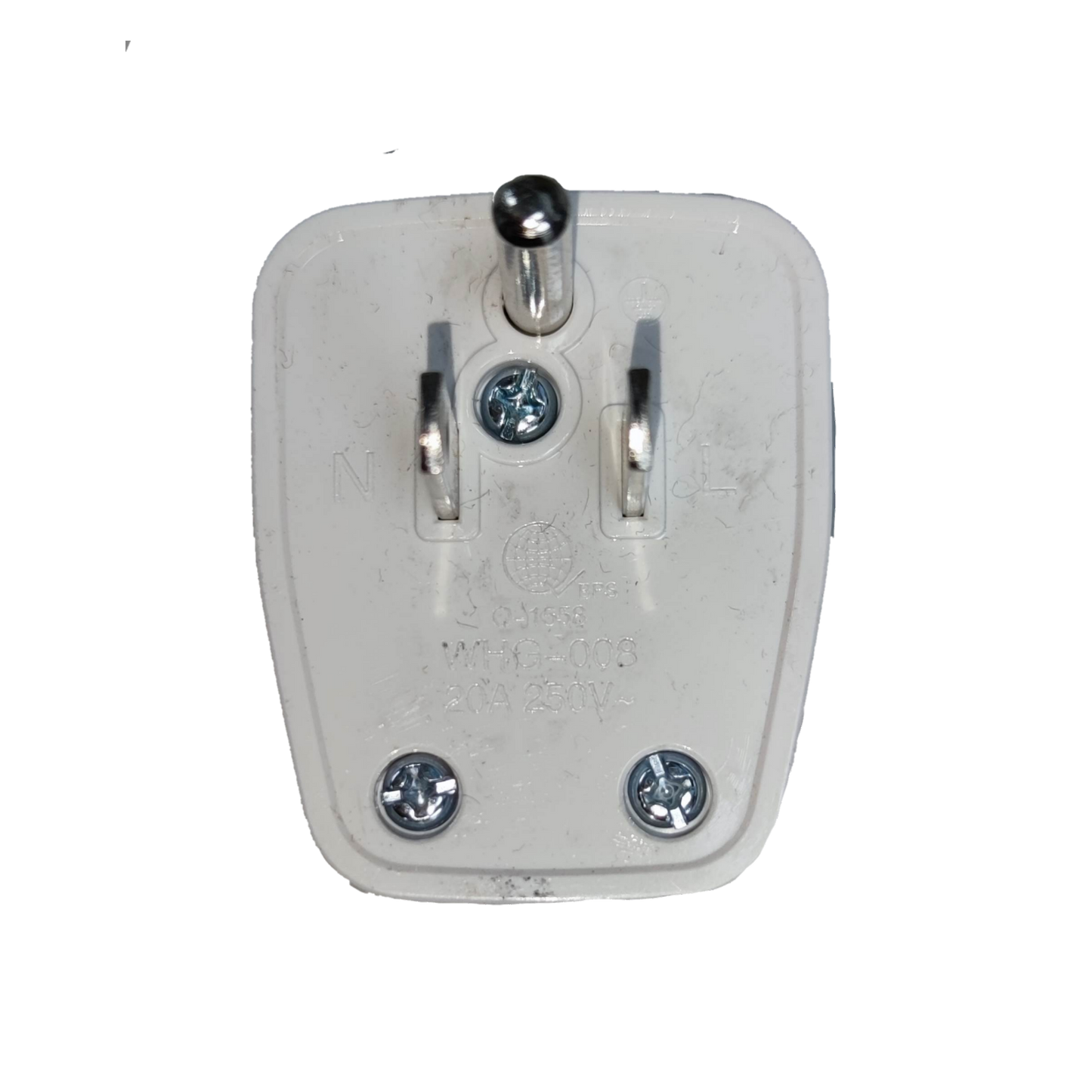 Omni flat pin plug WHG-008 20A 250V in white with a sturdy design for reliable electrical connections