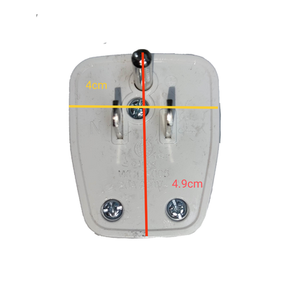 Omni flat pin plug WHG-008 20A 250V featuring three pin design with clear dimensions for electrical use