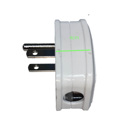 Omni flat pin plug WHG-008 20A 250V side view showing compact design and pin length