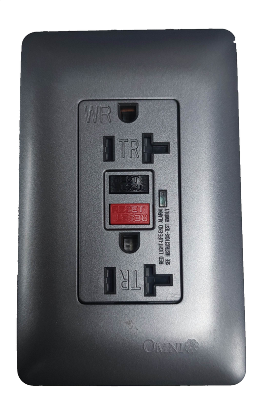 Omni GFCI 2 gang outlet 220V with weather-resistant design and test-reset button