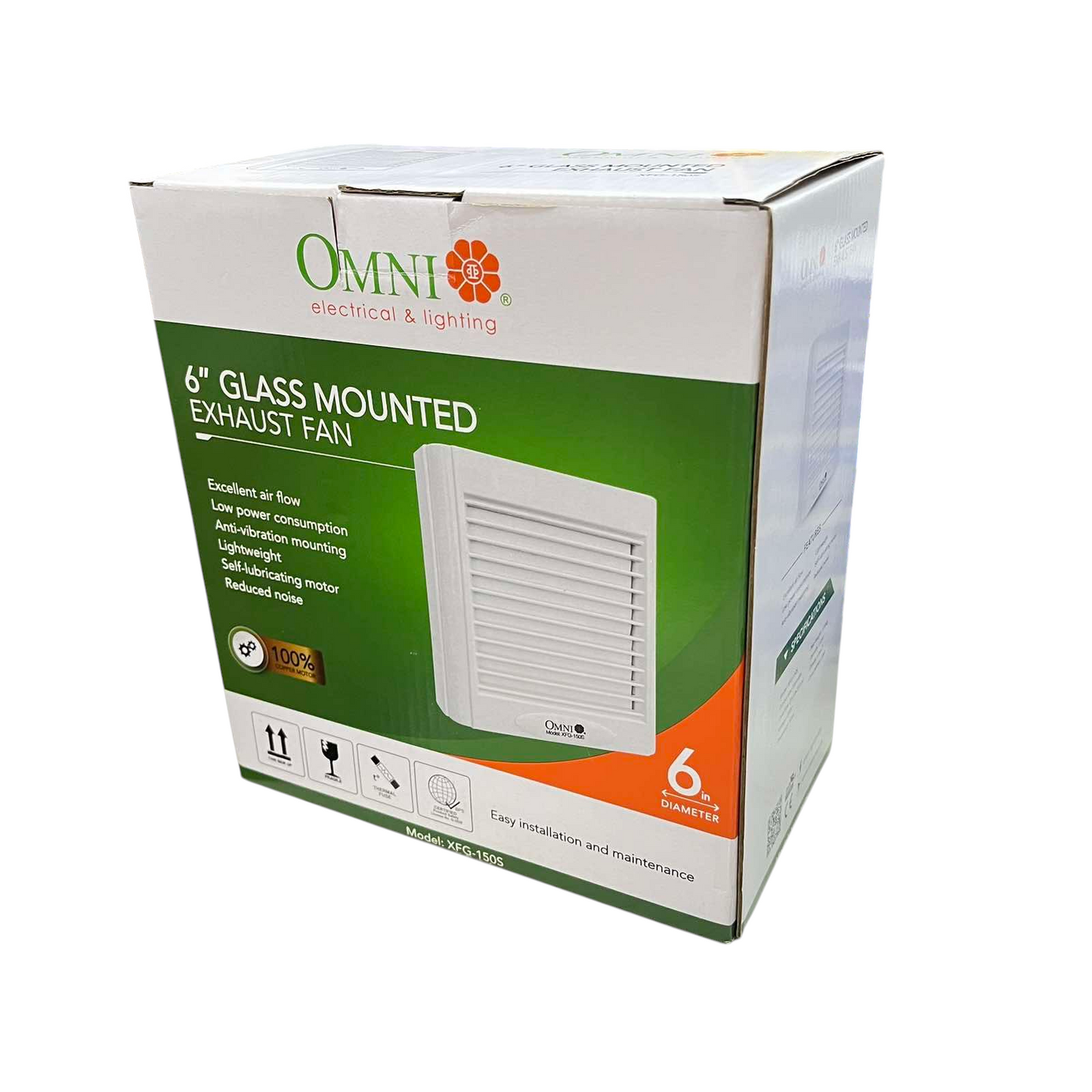 Omni 6 inch glass mounted exhaust fan with low power consumption and easy installation