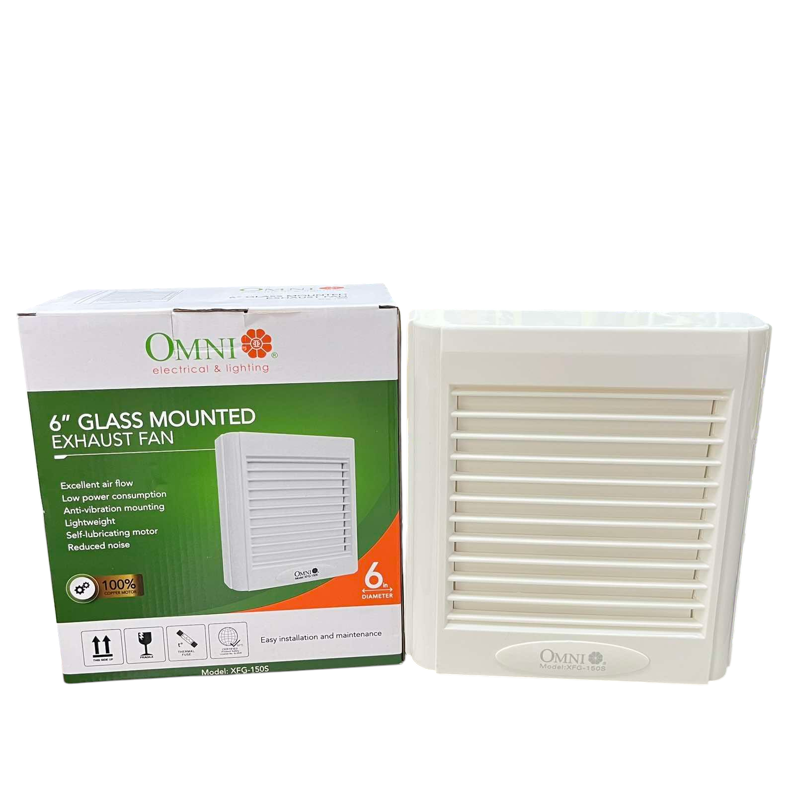 Omni 6 inch glass mounted exhaust fan with excellent airflow and low power consumption