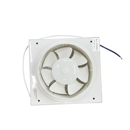 Omni glass mounted exhaust fan with white blades and square frame for ventilation