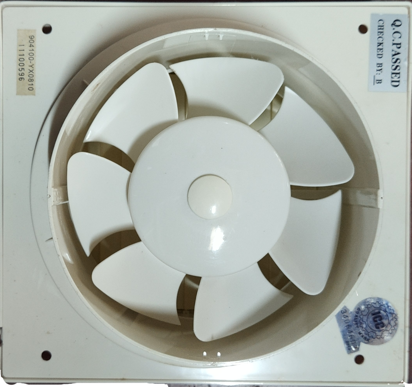 Omni white glass mounted exhaust fan with curved blades for efficient ventilation