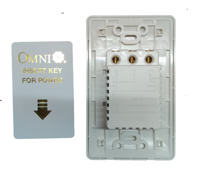 Omni key card switch 16A 220V with white frame and keycard for easy power control
