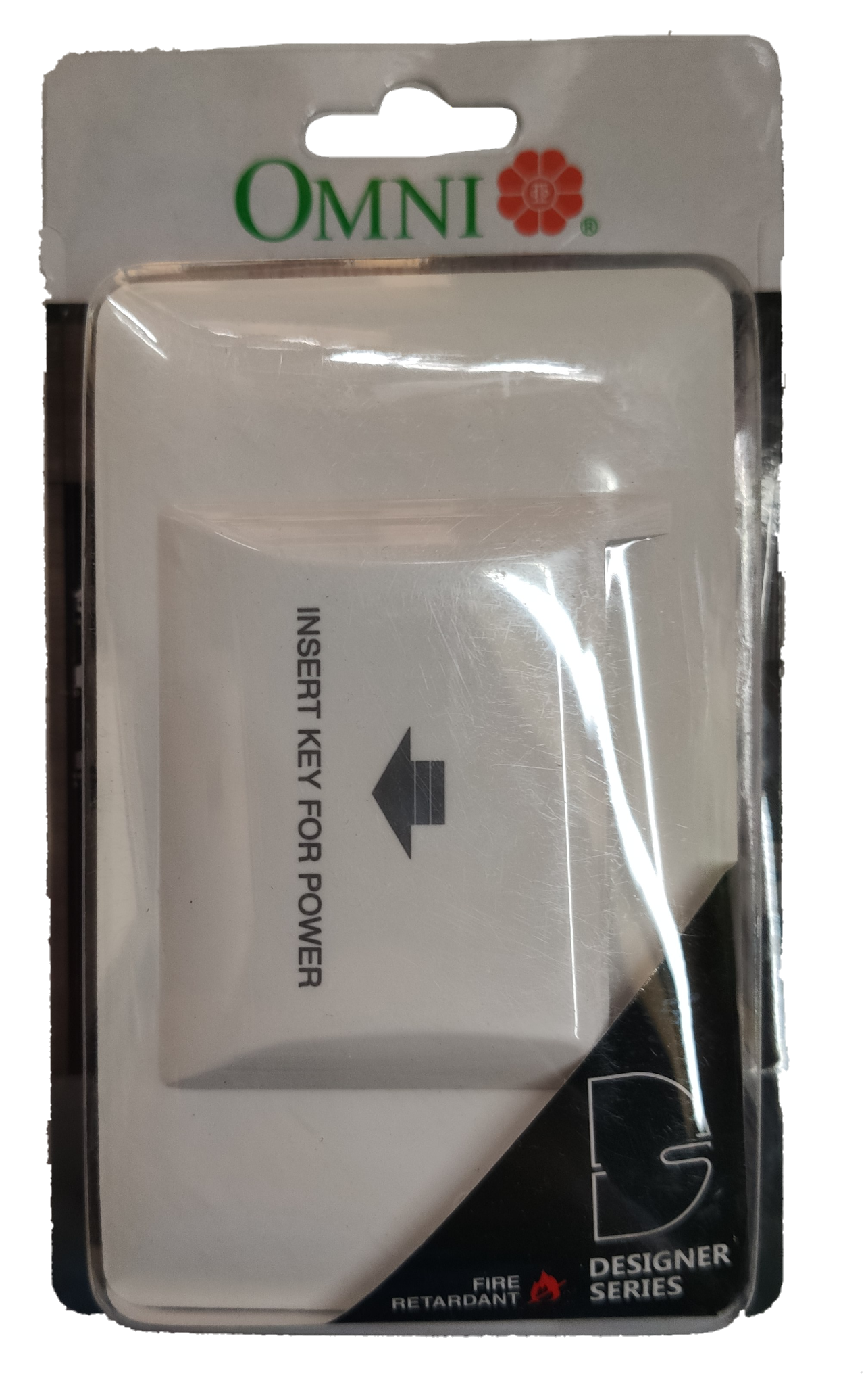 Omni key card switch 16A 220V packaging featuring a key insertion area for power control